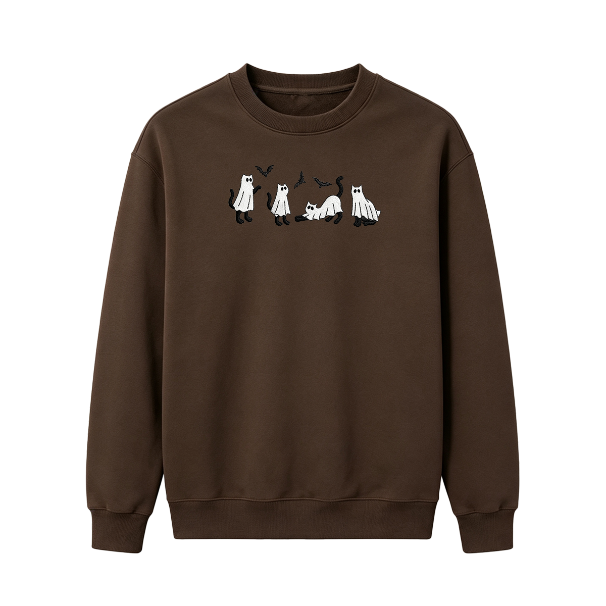 Embroidered Ghost Cats Halloween  Sweatshirt