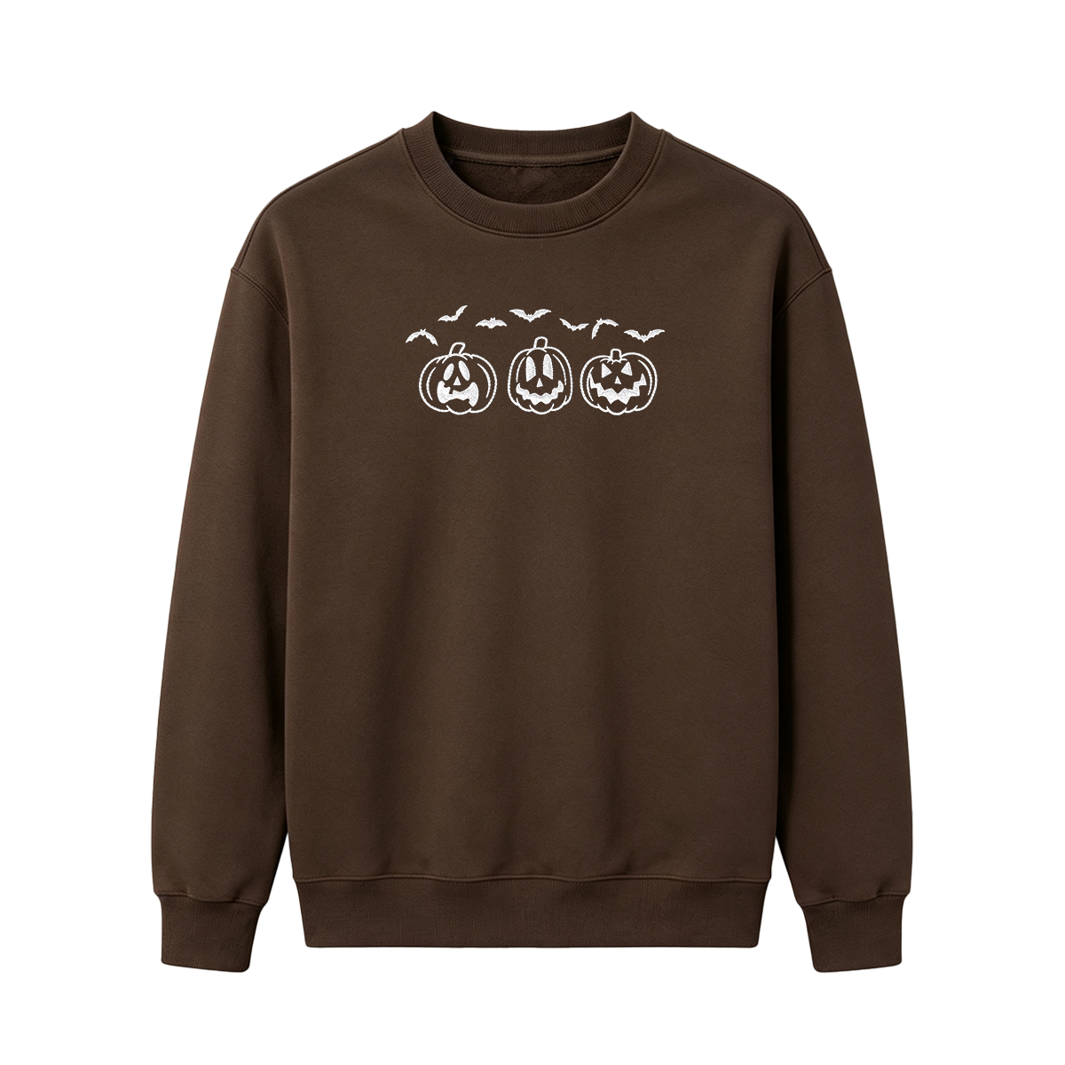 Embroidered Pumpkin Outline with Bats Halloween Sweatshirt