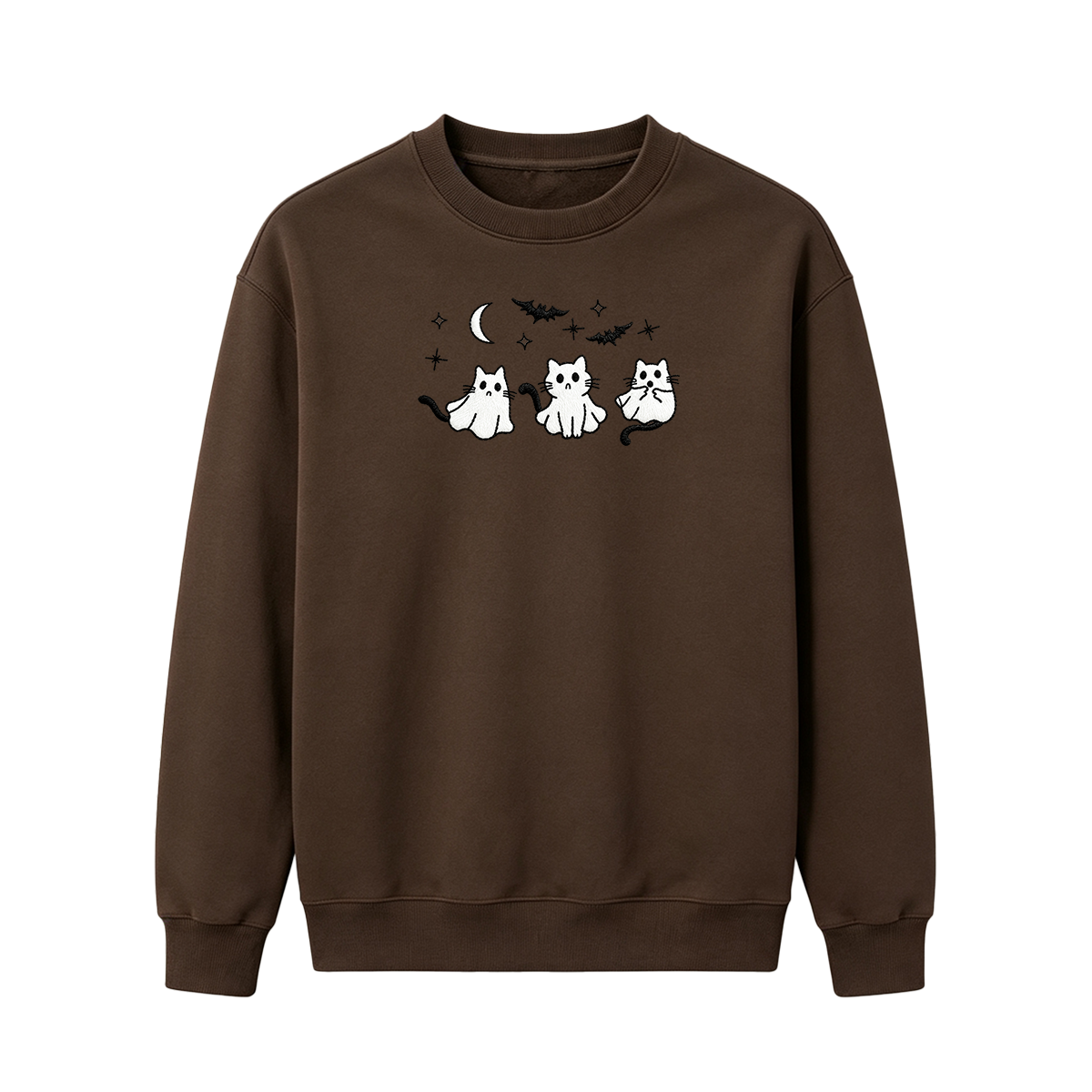 3 Ghost Cats Embroidered Spooky Season Halloween Sweatshirt