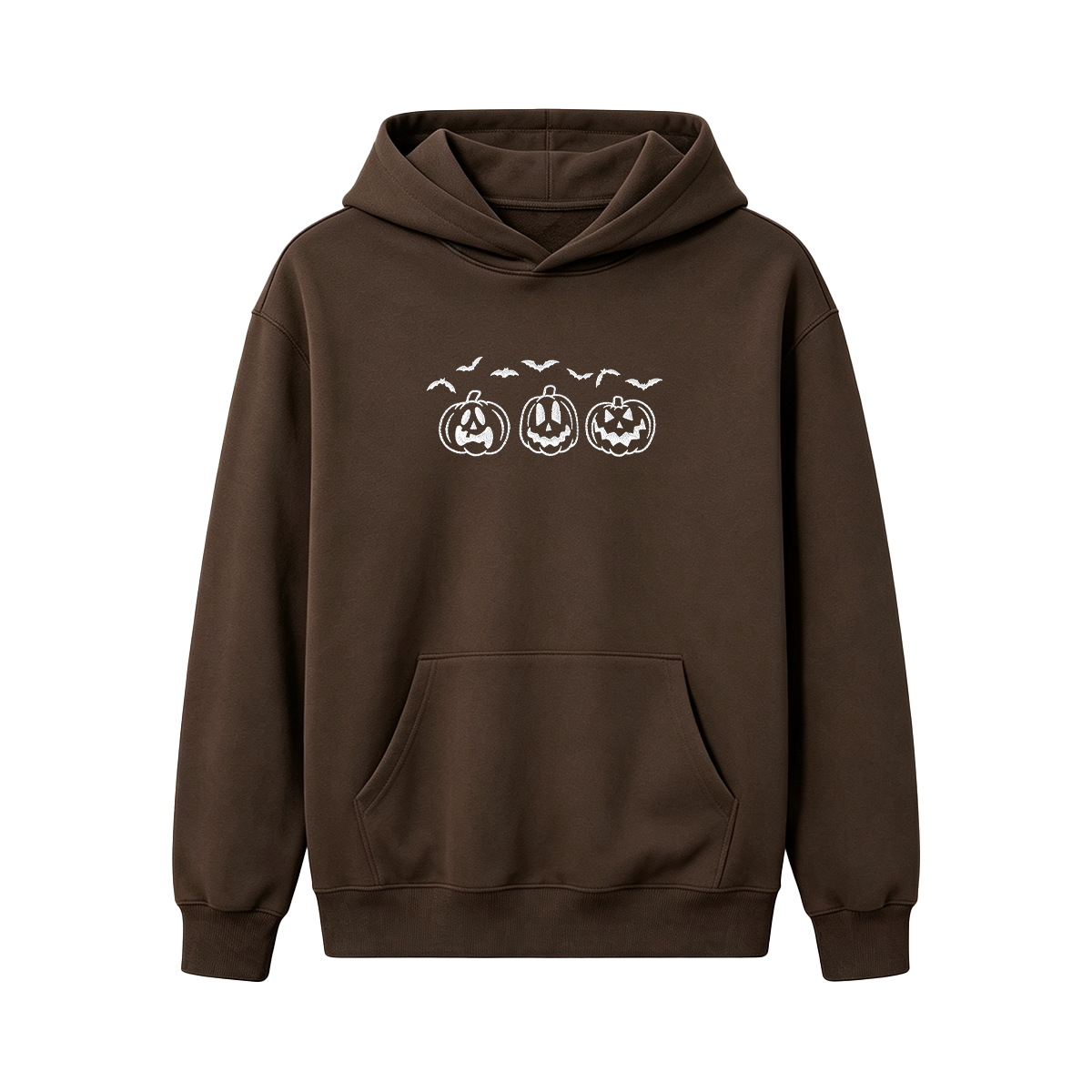 Embroidered Pumpkin Outline with Bats Halloween Hoodie