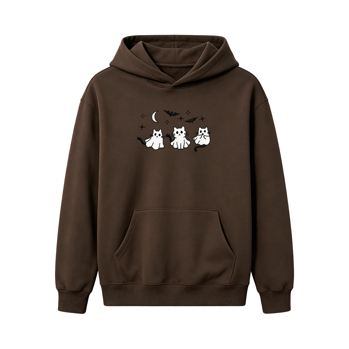 3 Ghost Cats Embroidered Spooky Season Halloween Hoodie