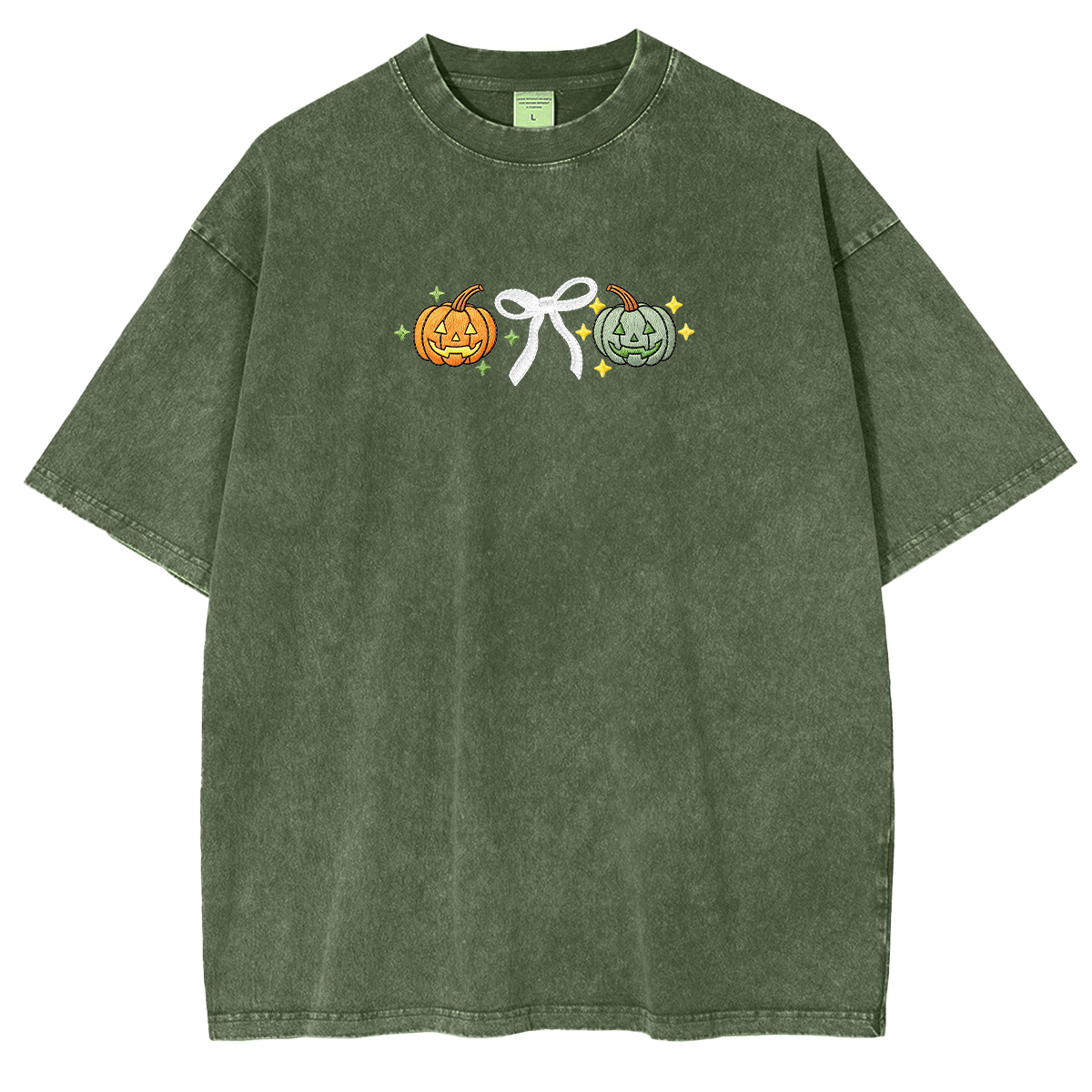 Embroidered Halloween Coquette Pumpkins Weashed Shrit
