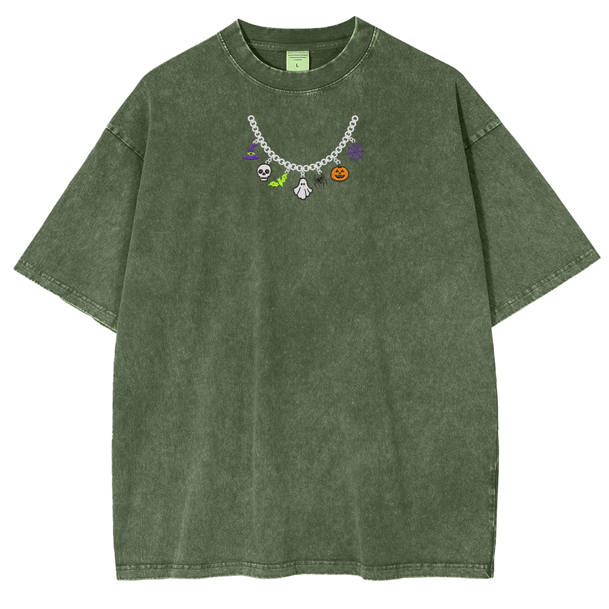 Spooky Season Necklace Charms Embroidered Halloween Weashed Shrit