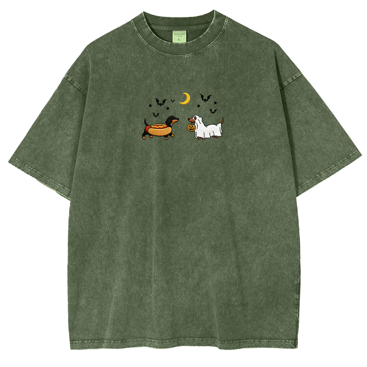 Embroidered Halloween Black and Brown & Brown Dachshunds Spooky Season Weashed Shrit