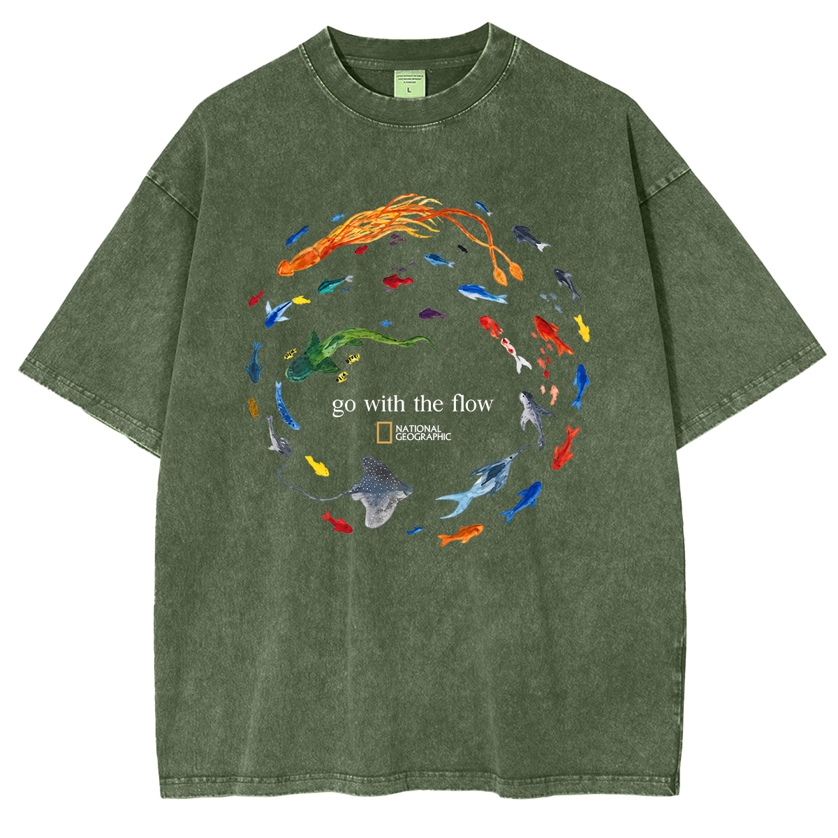 Marine Animals 'Go With The Flow Washed T-shirts
