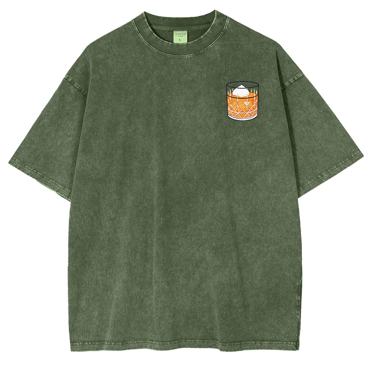 Embroidered Whiskey on the Rocks Washed T-shirt
