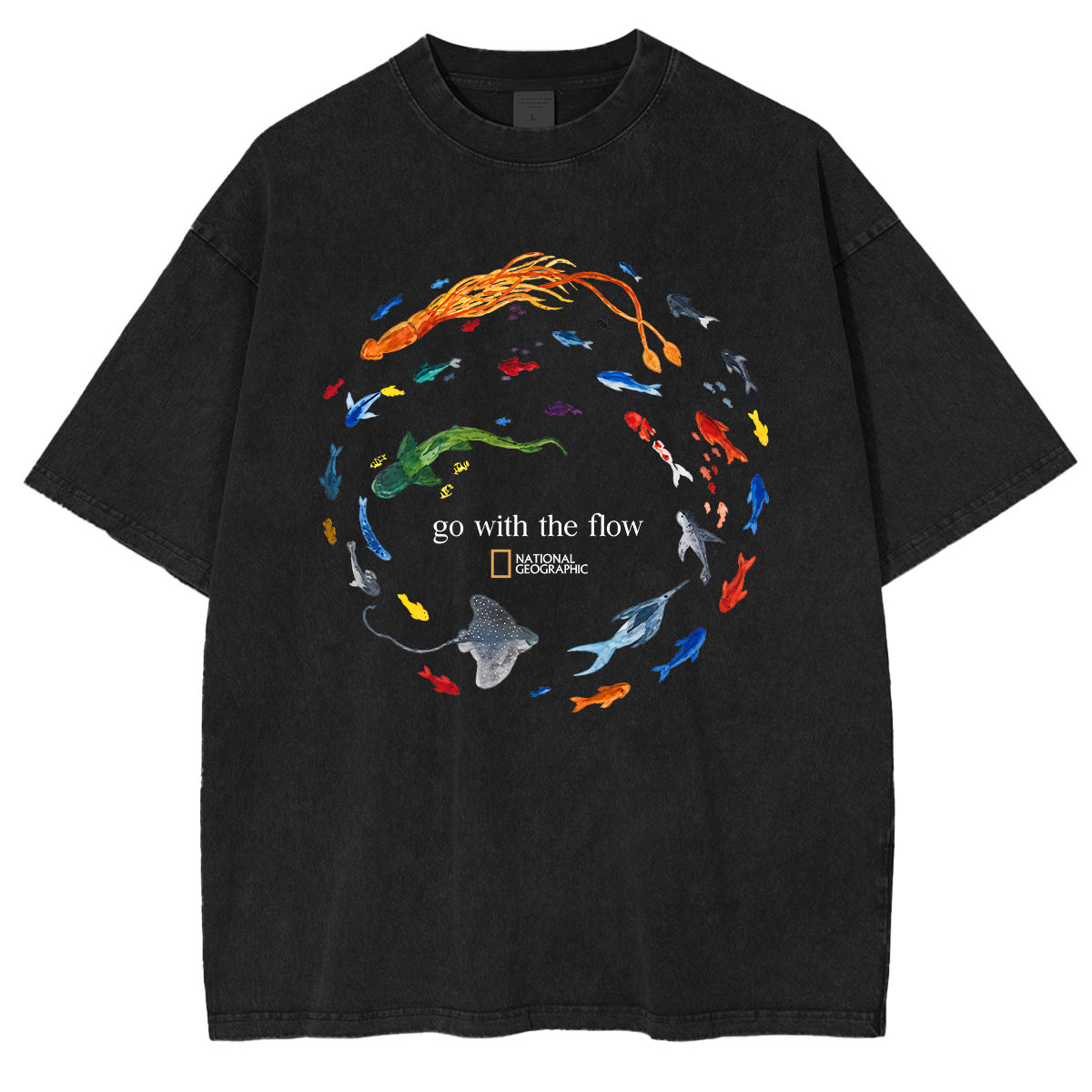Marine Animals 'Go With The Flow Washed T-shirts