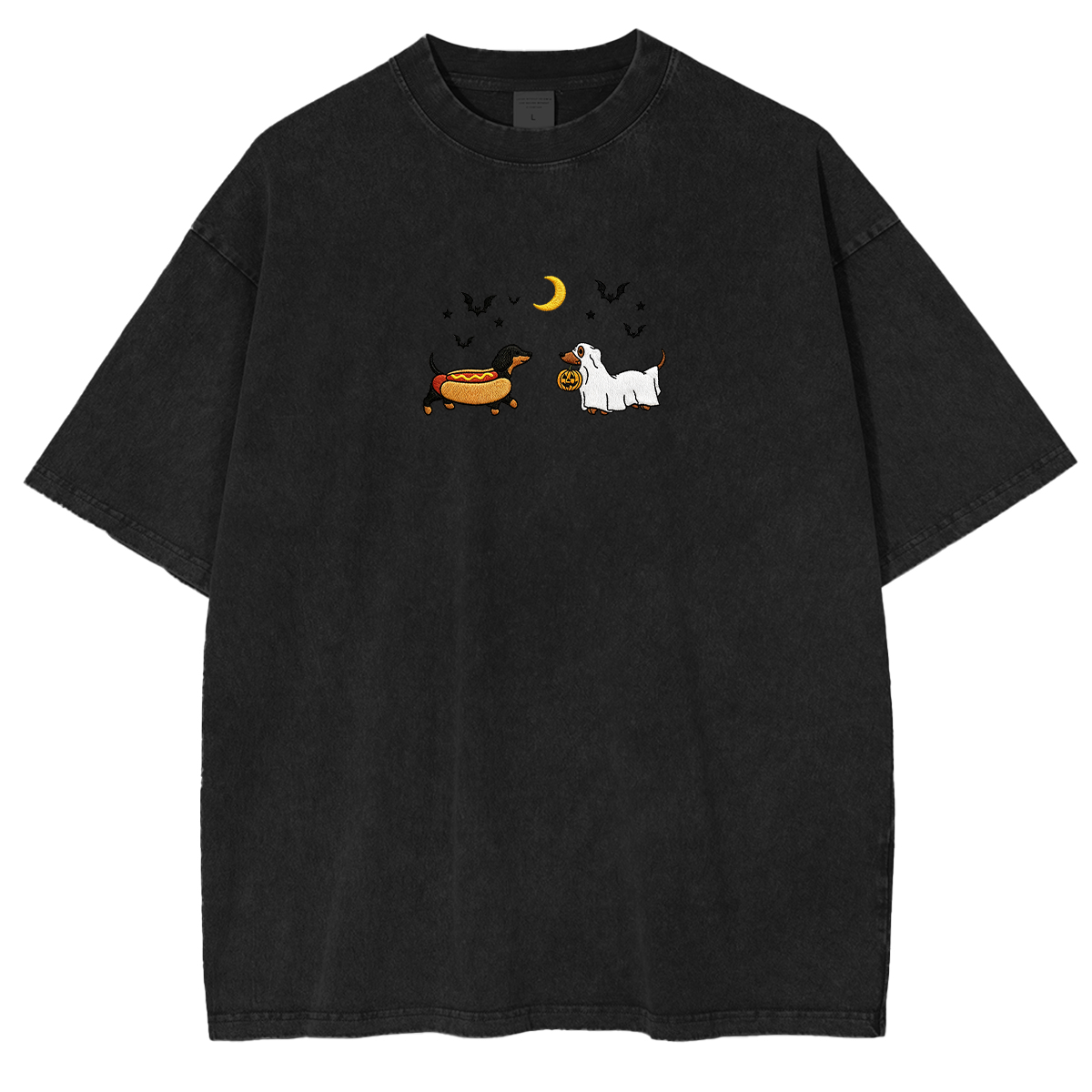 Embroidered Halloween Black and Brown & Brown Dachshunds Spooky Season Weashed Shrit