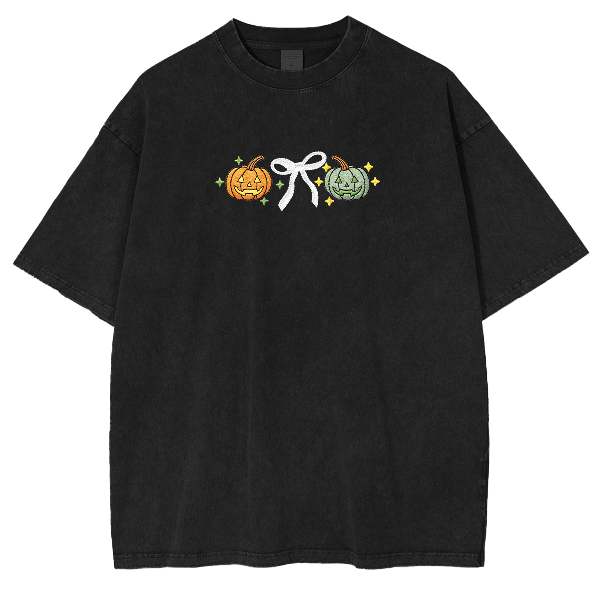 Embroidered Halloween Coquette Pumpkins Weashed Shrit