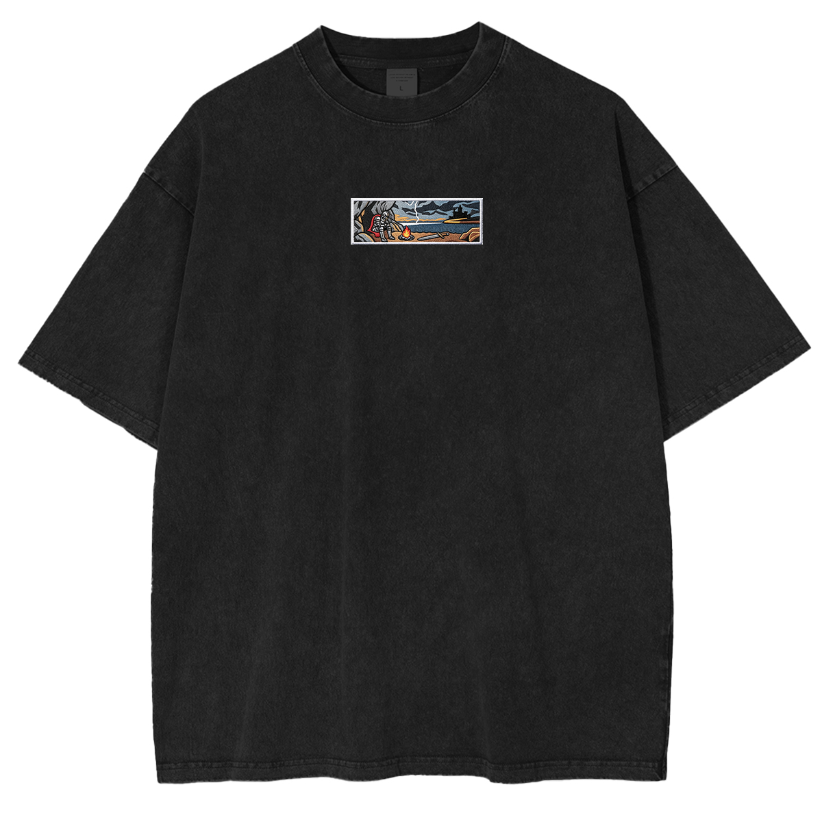 Embroidered Dark Fantay Weashed Shrit