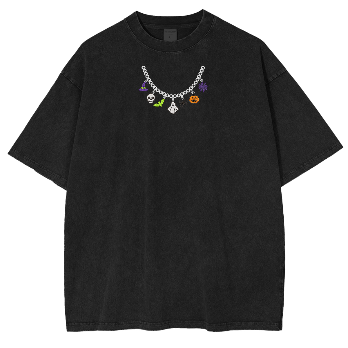 Spooky Season Necklace Charms Embroidered Halloween Weashed Shrit