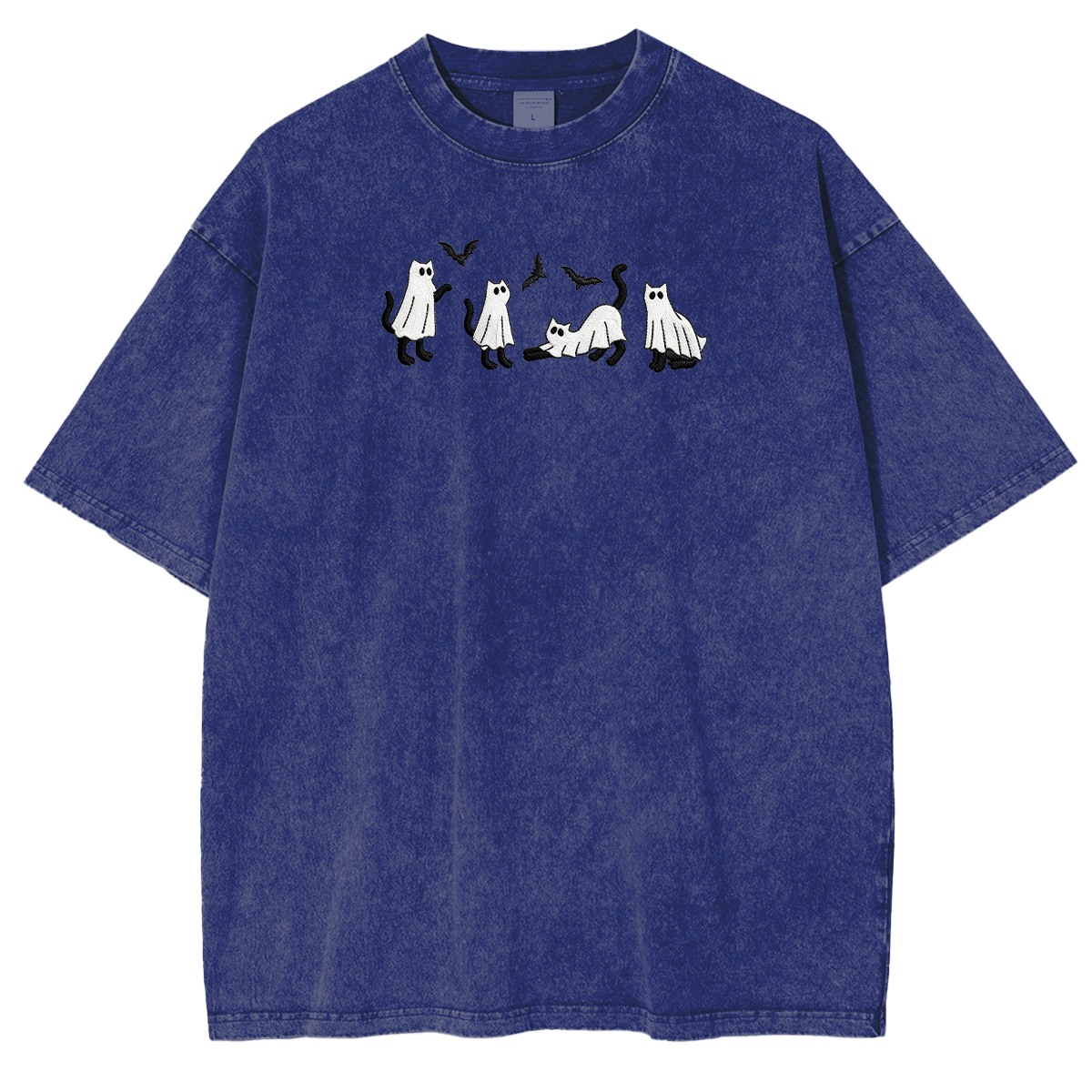 Embroidered Ghost Cats Halloween Weashed Shrit