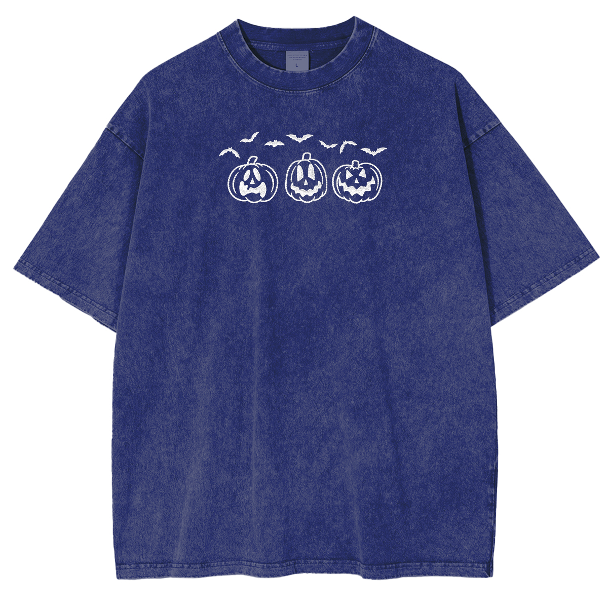 Embroidered Pumpkin Outline with Bats Weashed Shrit