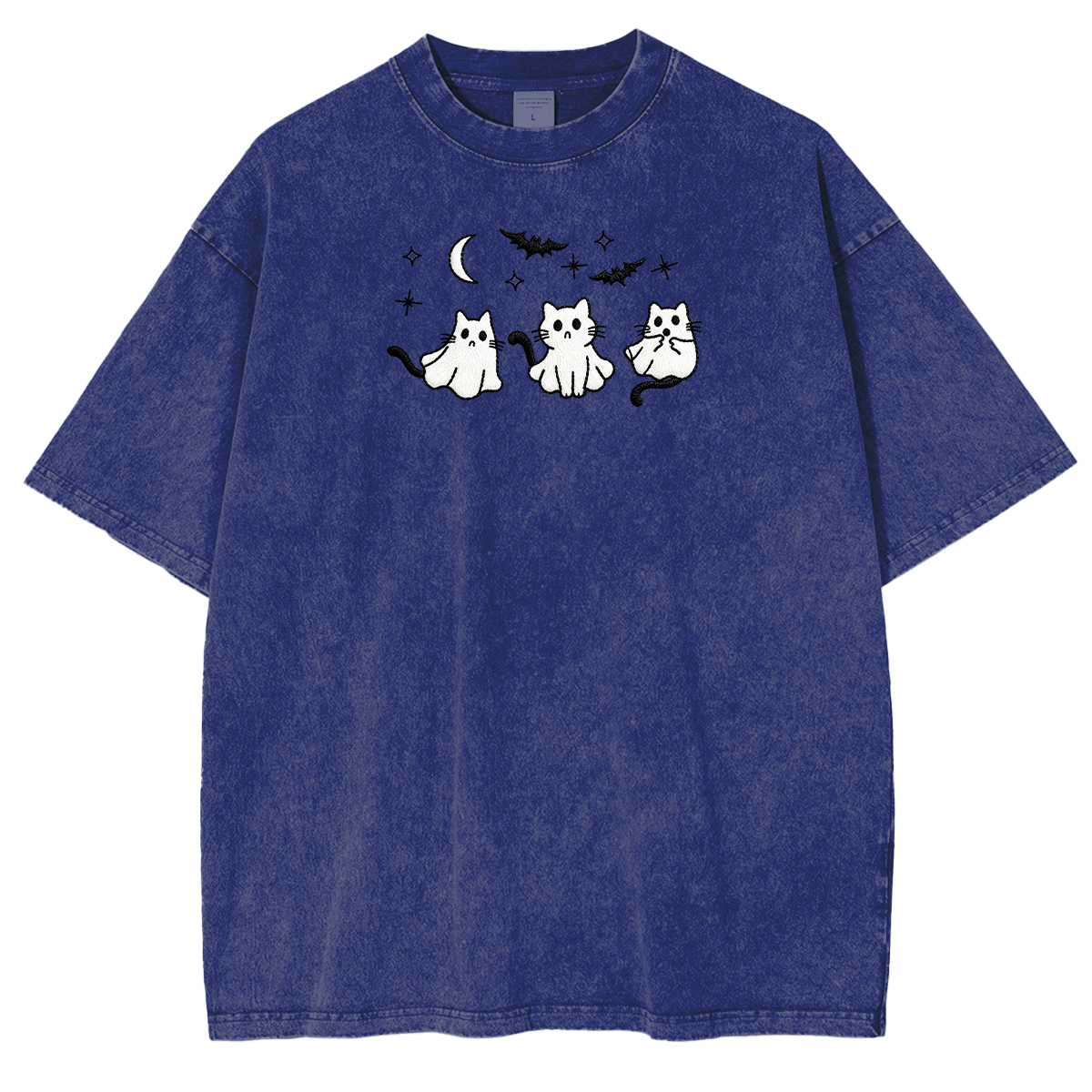 3 Ghost Cats Embroidered Spooky Season Halloween Weashed Shrit
