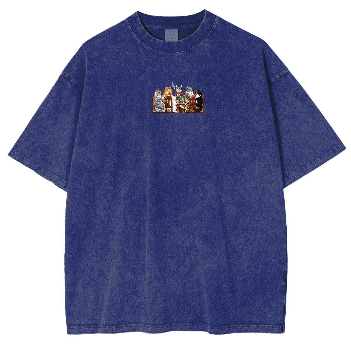 Embroidered Cats Playing Poker Washed T-shirt