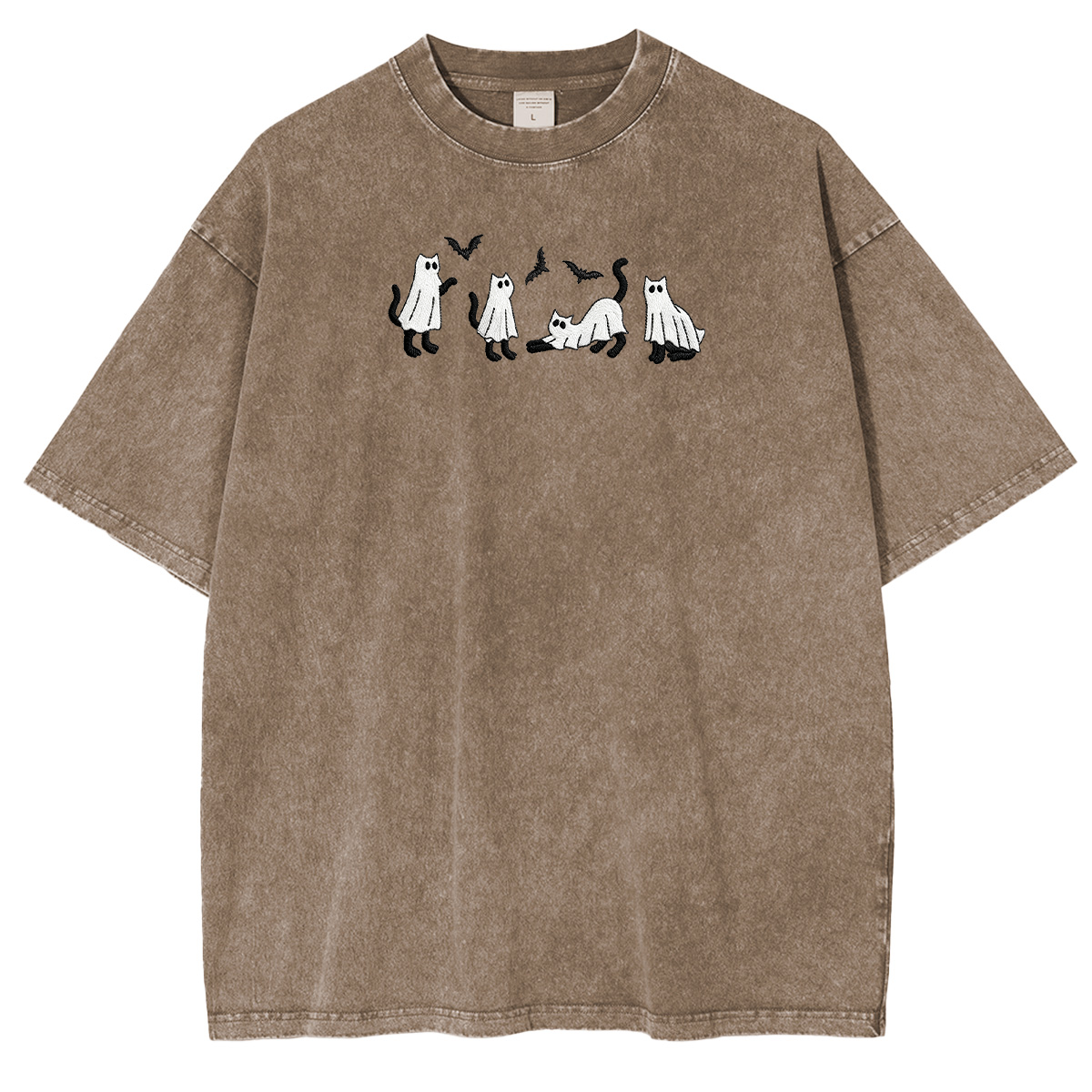 Embroidered Ghost Cats Halloween Weashed Shrit