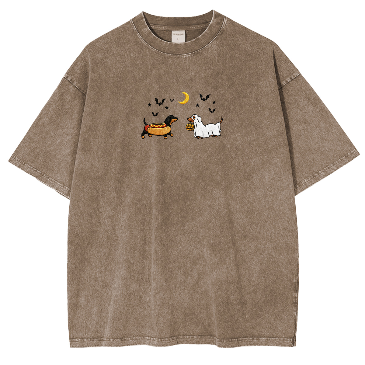 Embroidered Halloween Black and Brown & Brown Dachshunds Spooky Season Weashed Shrit