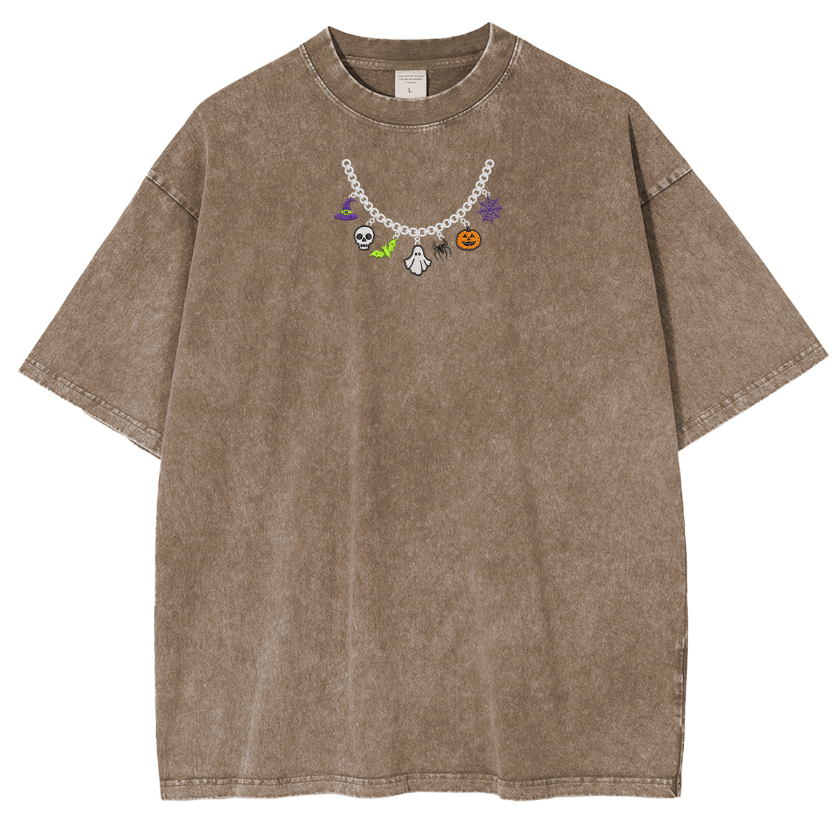 Spooky Season Necklace Charms Embroidered Halloween Weashed Shrit