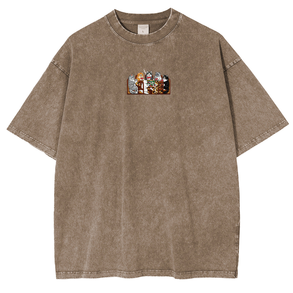 Embroidered Cats Playing Poker Washed T-shirt