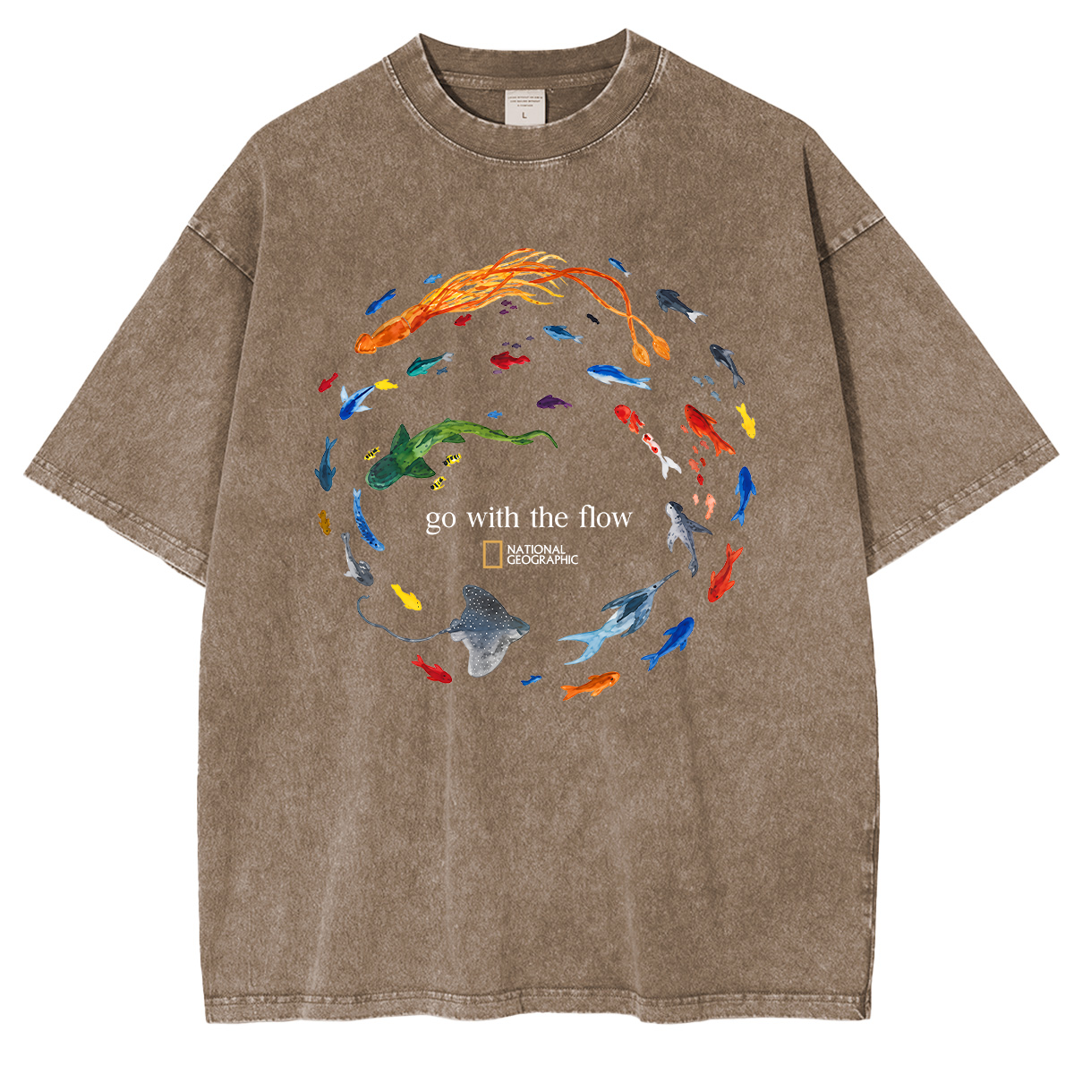 Marine Animals 'Go With The Flow Washed T-shirts
