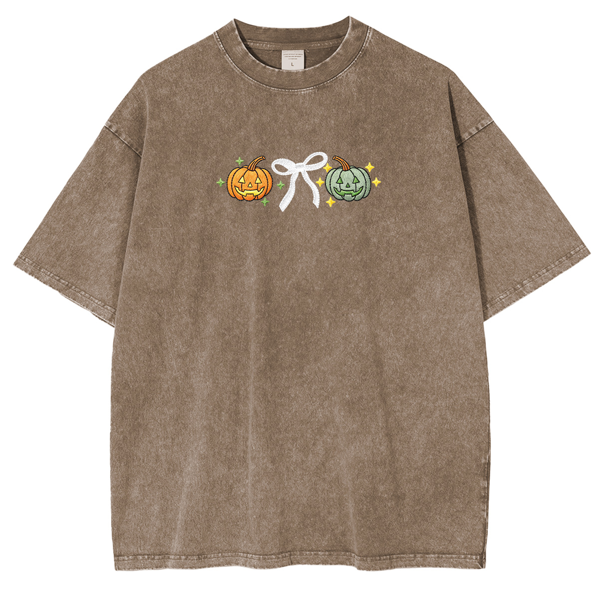 Embroidered Halloween Coquette Pumpkins Weashed Shrit