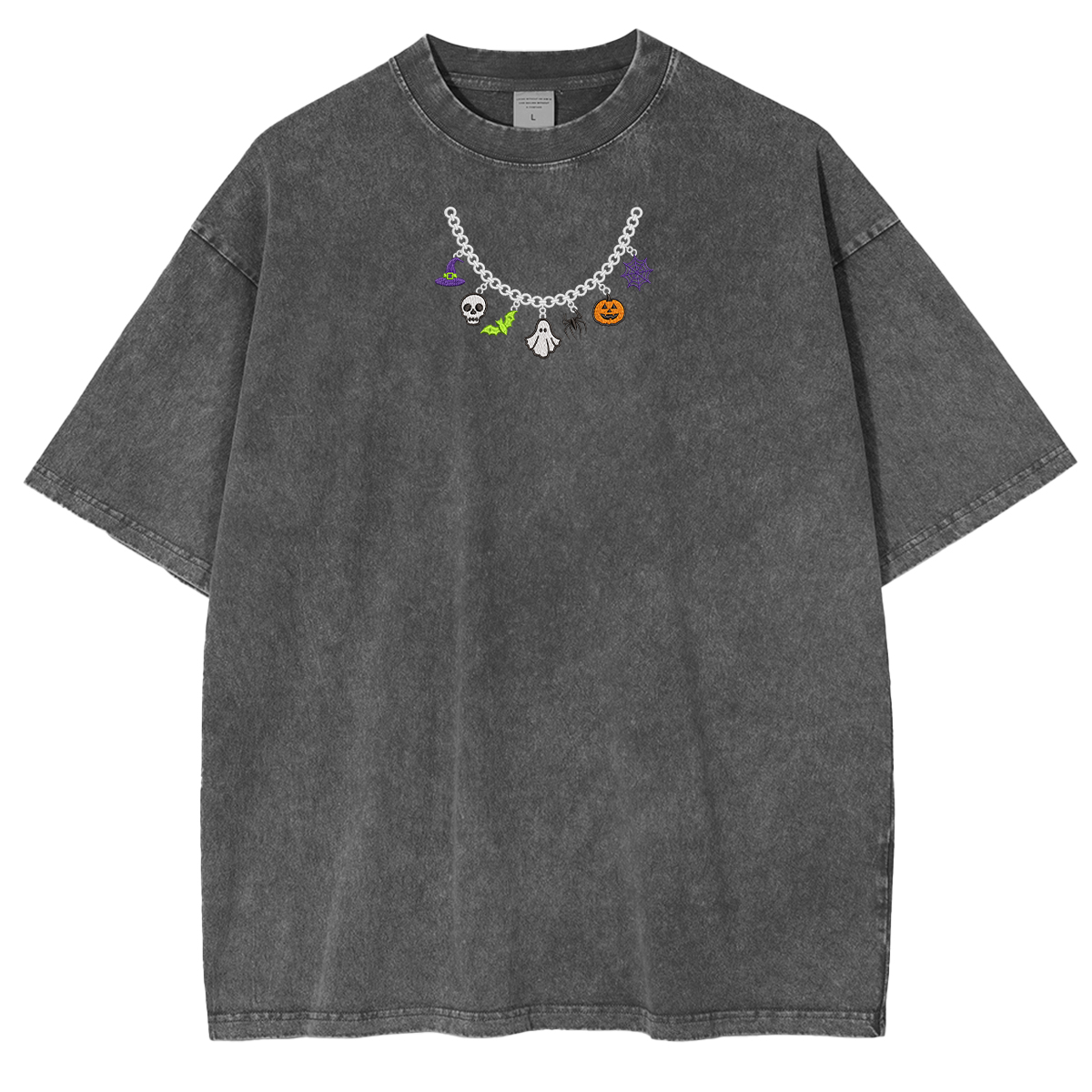Spooky Season Necklace Charms Embroidered Halloween Weashed Shrit