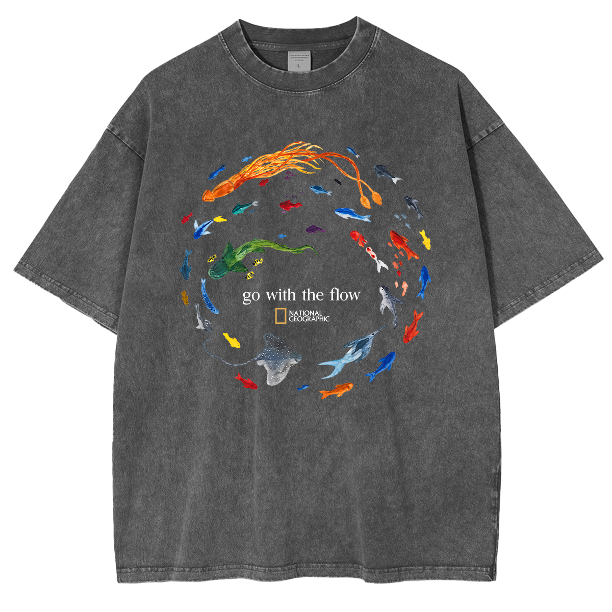 Marine Animals 'Go With The Flow Washed T-shirts
