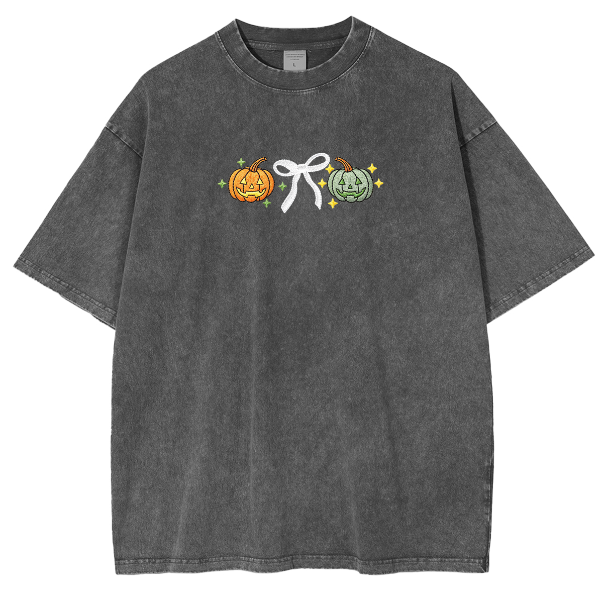 Embroidered Halloween Coquette Pumpkins Weashed Shrit
