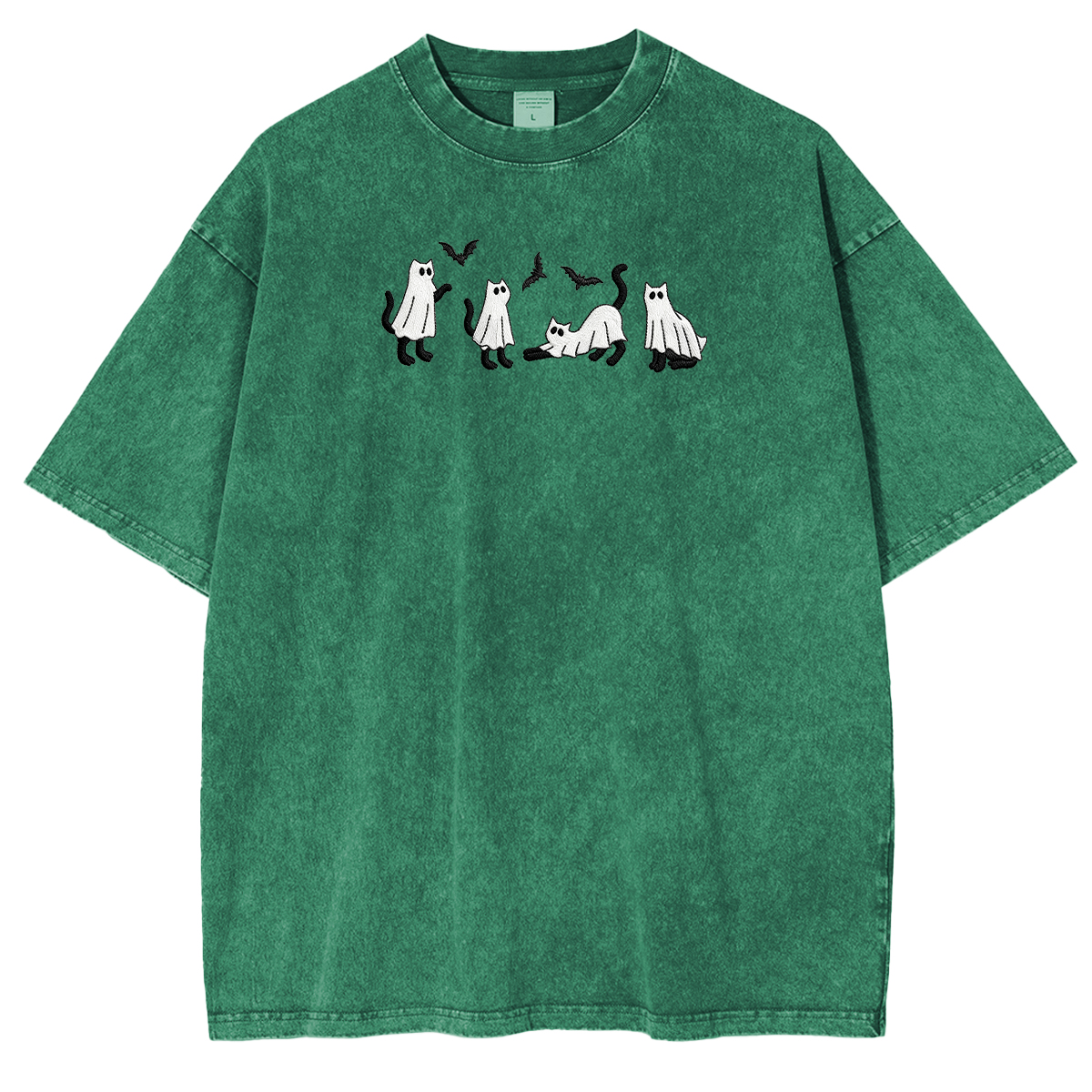 Embroidered Ghost Cats Halloween Weashed Shrit