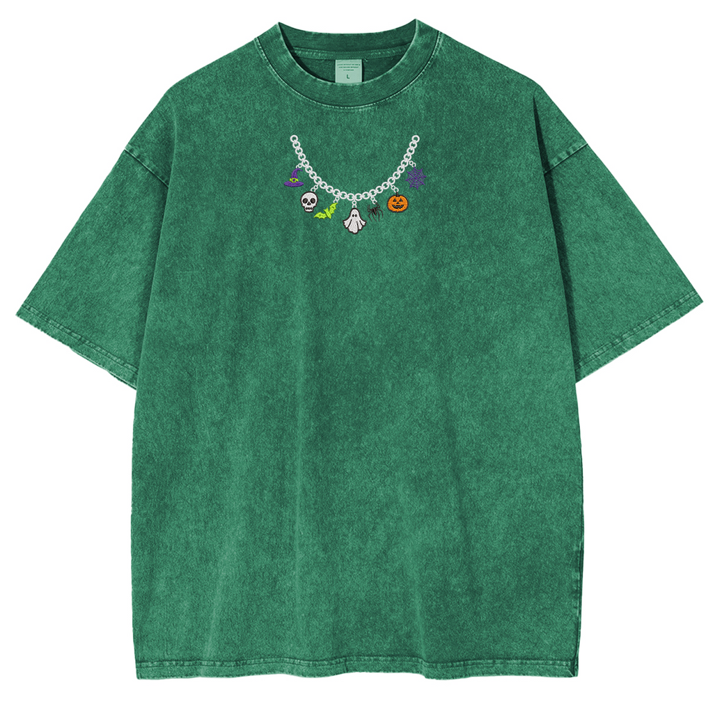 Spooky Season Necklace Charms Embroidered Halloween Weashed Shrit