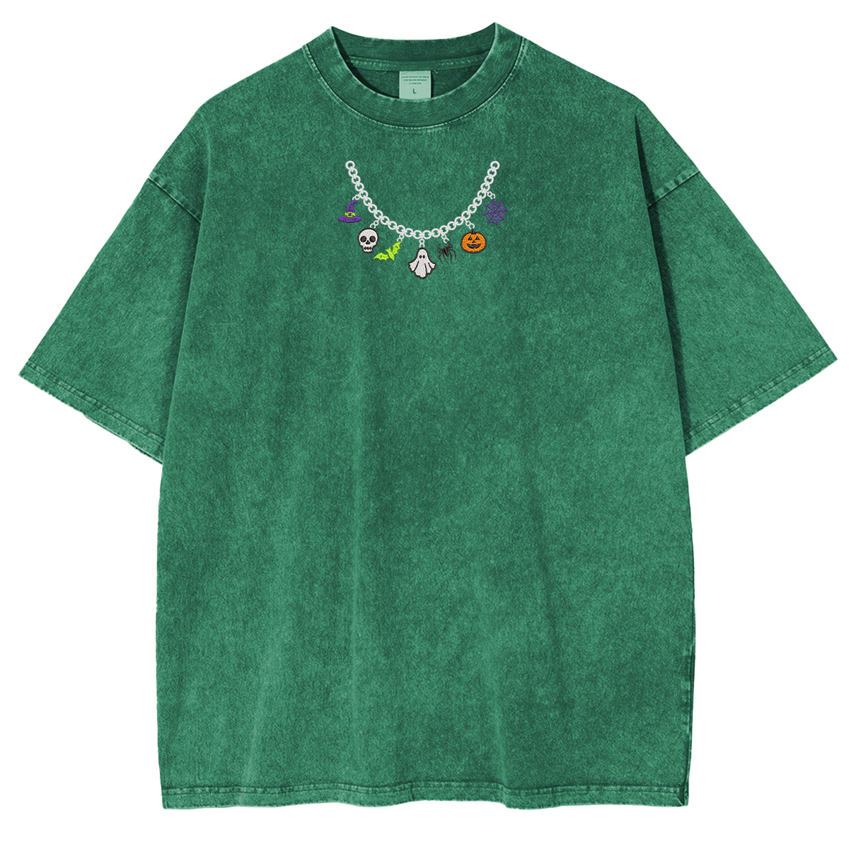 Spooky Season Necklace Charms Embroidered Halloween Weashed Shrit