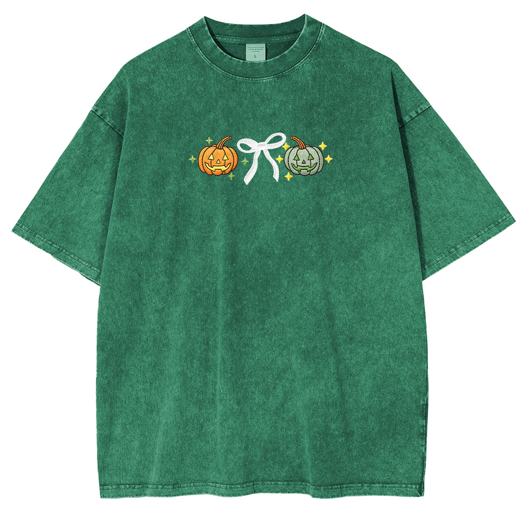 Embroidered Halloween Coquette Pumpkins Weashed Shrit
