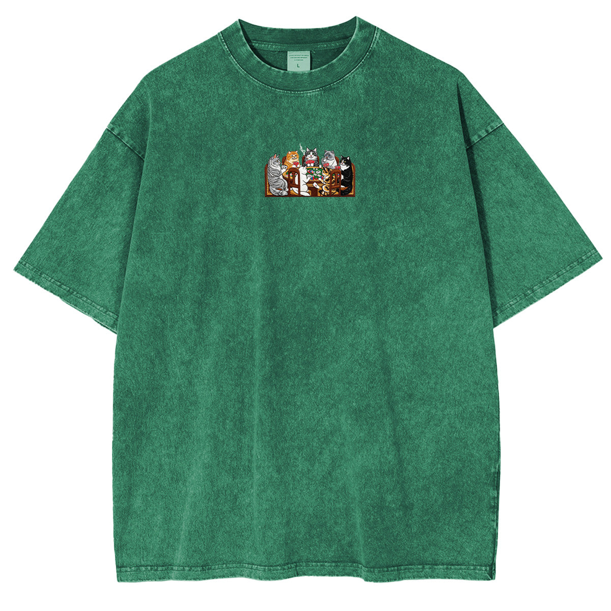 Embroidered Cats Playing Poker Washed T-shirt