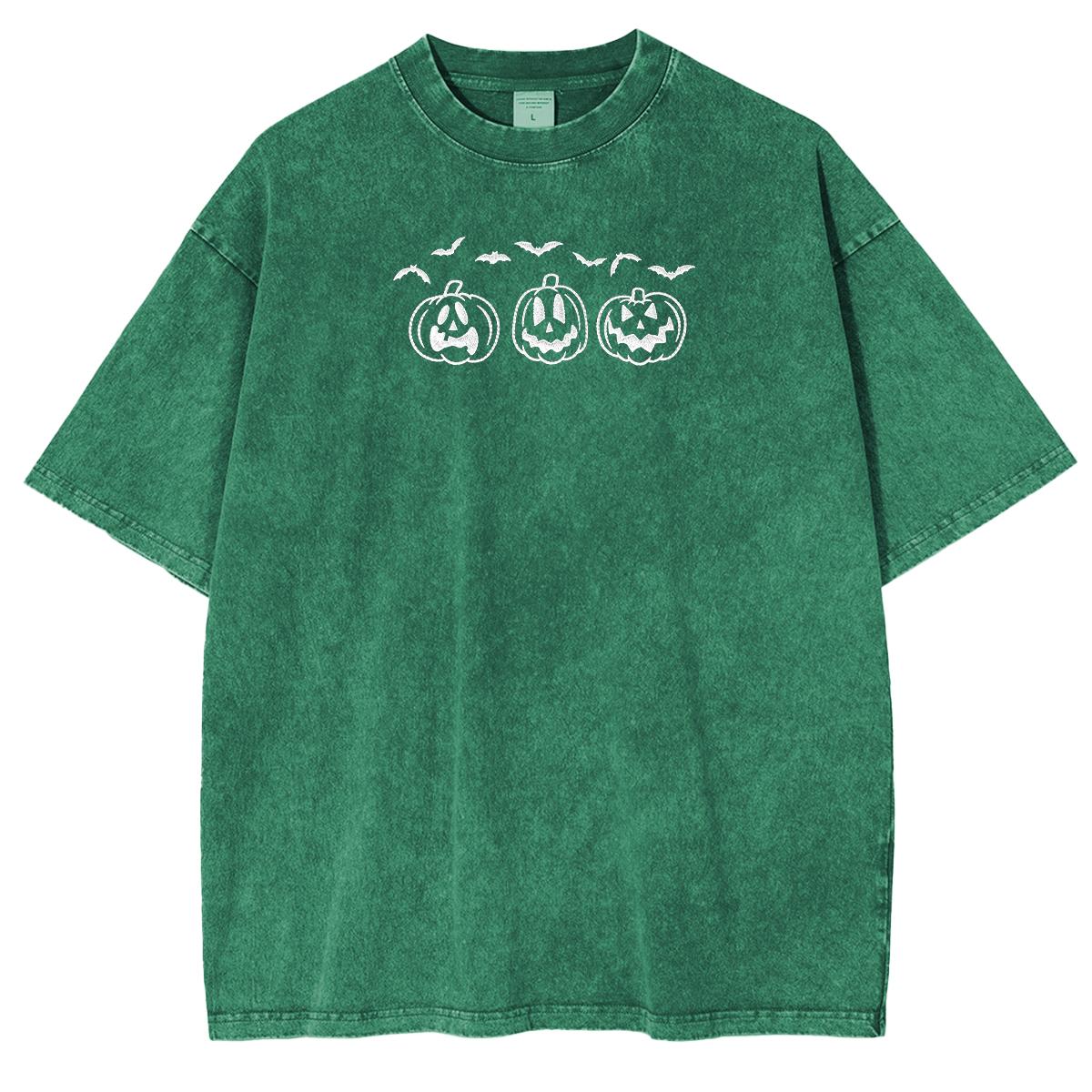 Embroidered Pumpkin Outline with Bats Weashed Shrit