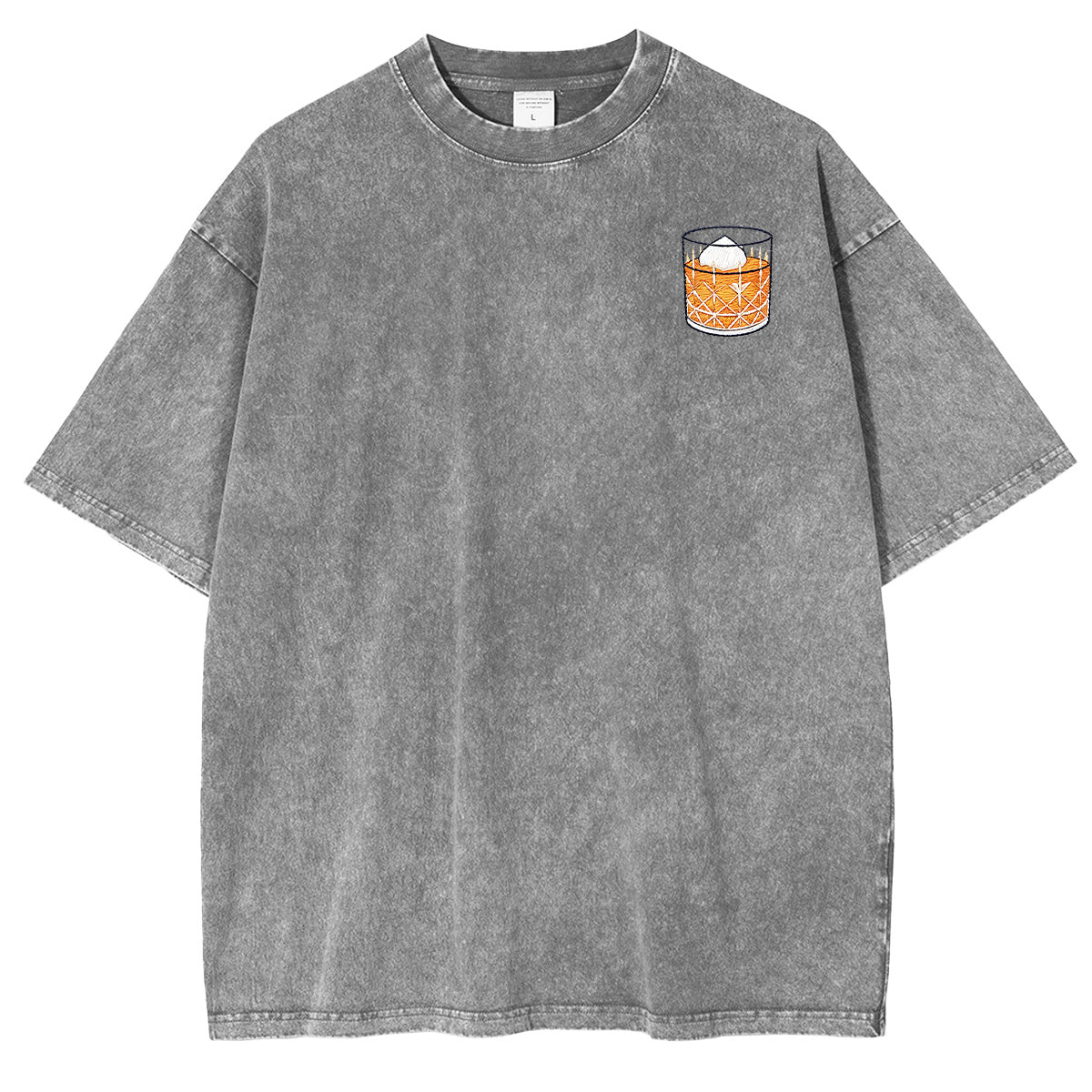 Embroidered Whiskey on the Rocks Washed T-shirt