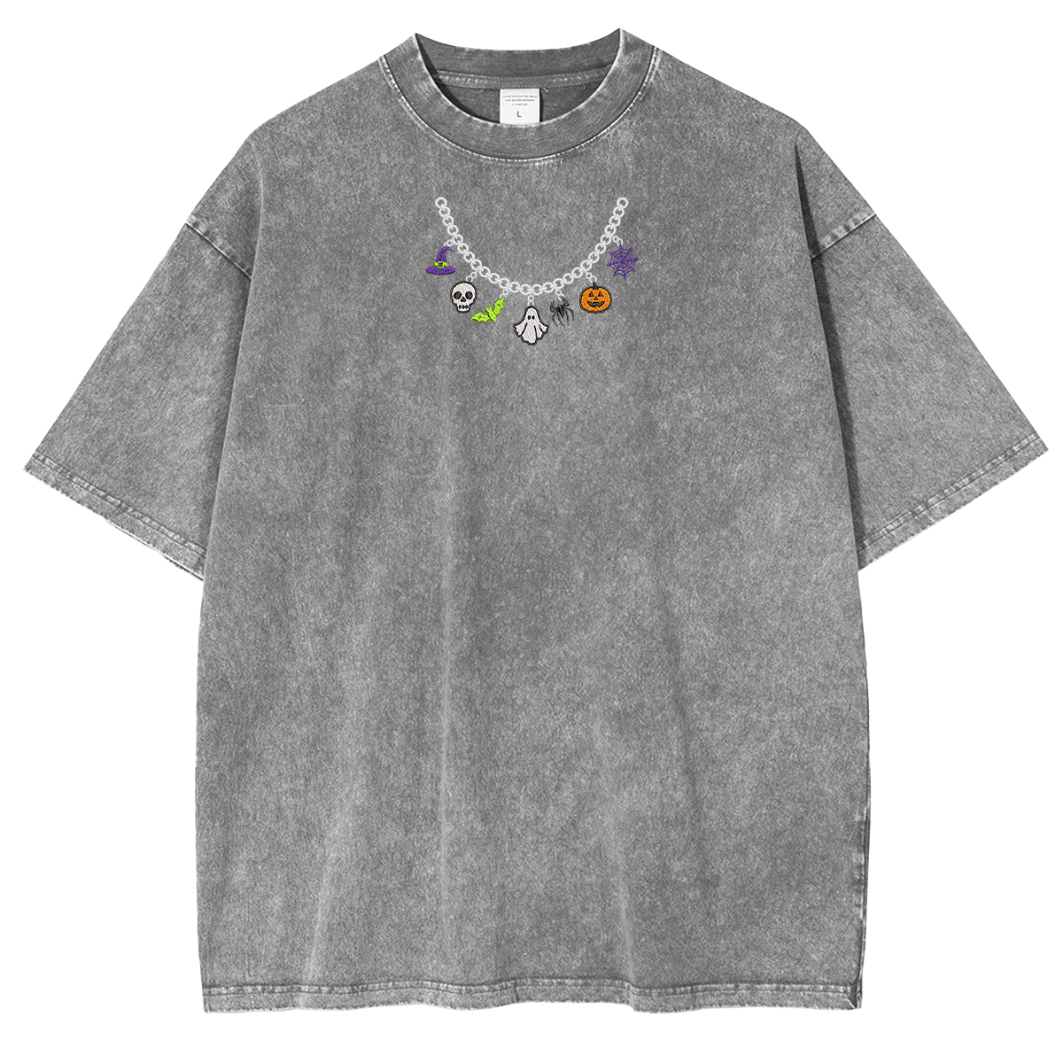 Spooky Season Necklace Charms Embroidered Halloween Weashed Shrit
