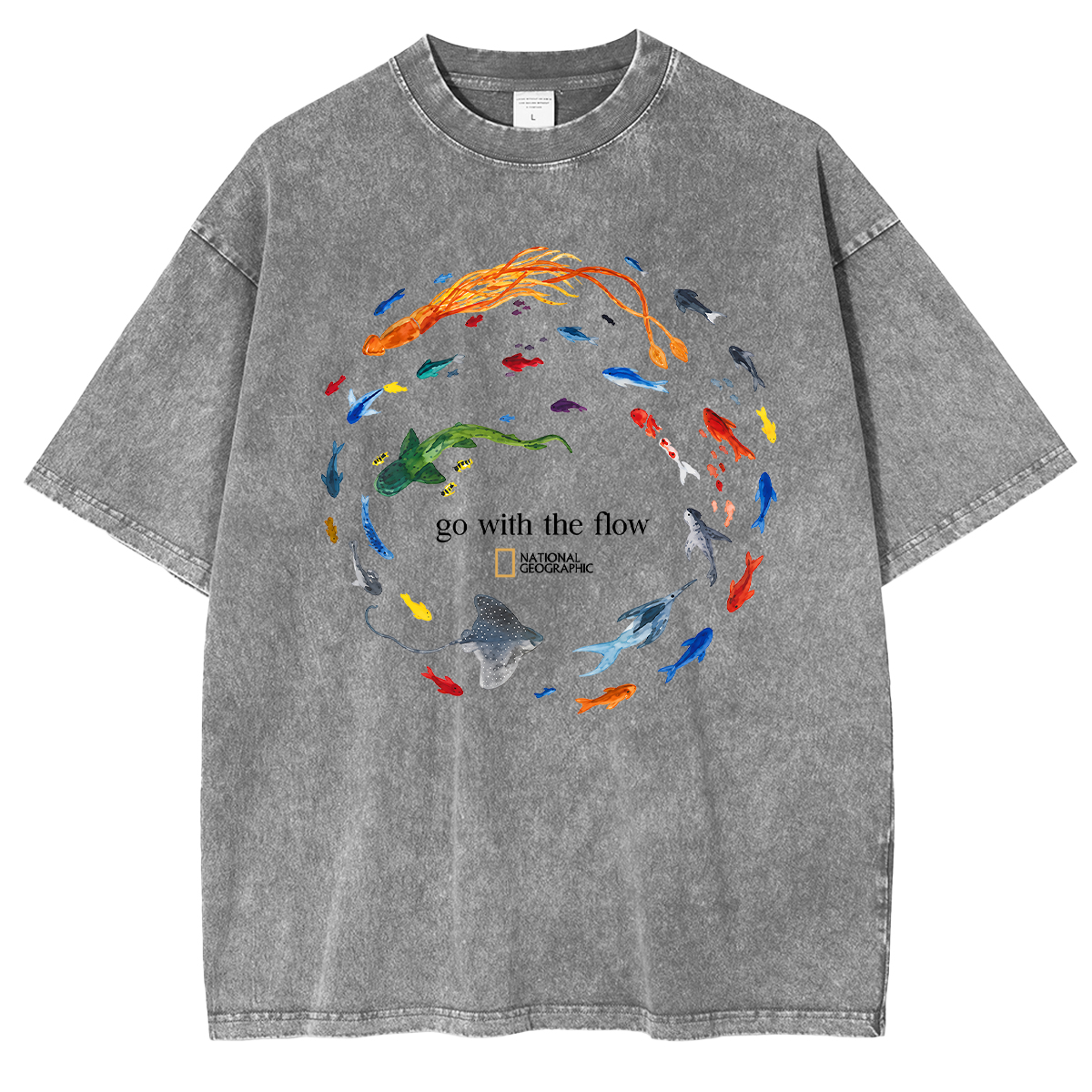 Marine Animals 'Go With The Flow Washed T-shirts