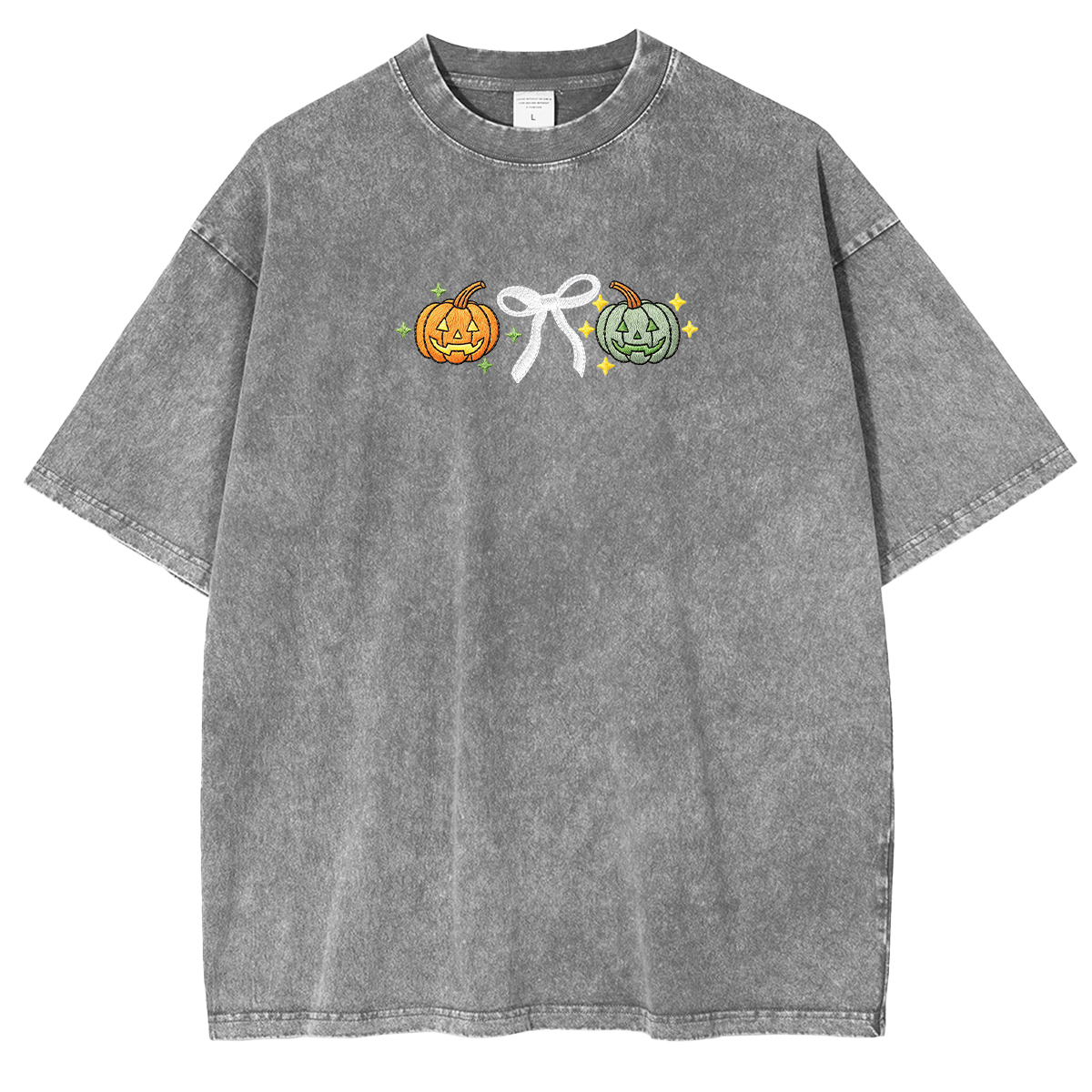 Embroidered Halloween Coquette Pumpkins Weashed Shrit