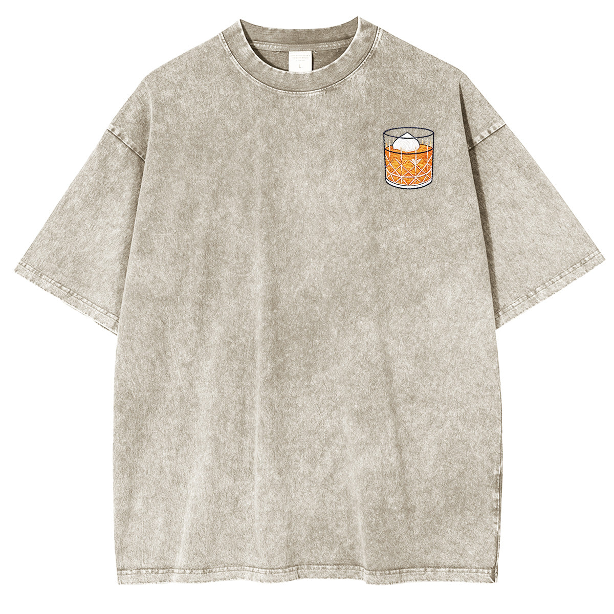 Embroidered Whiskey on the Rocks Washed T-shirt
