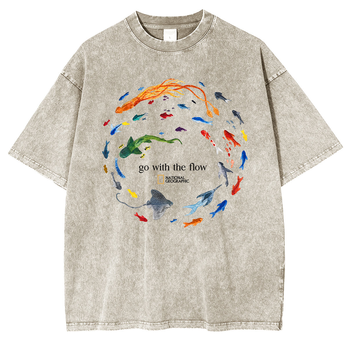 Marine Animals 'Go With The Flow Washed T-shirts