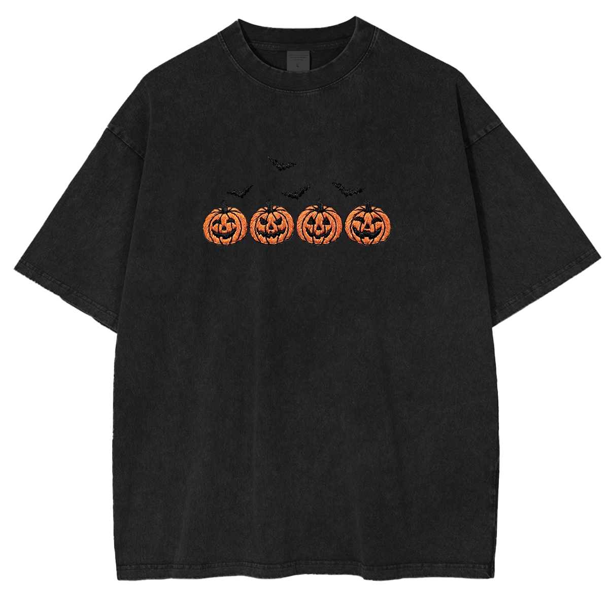Pumpkins and bats embroidered spooky season Halloween Weashed Shrit
