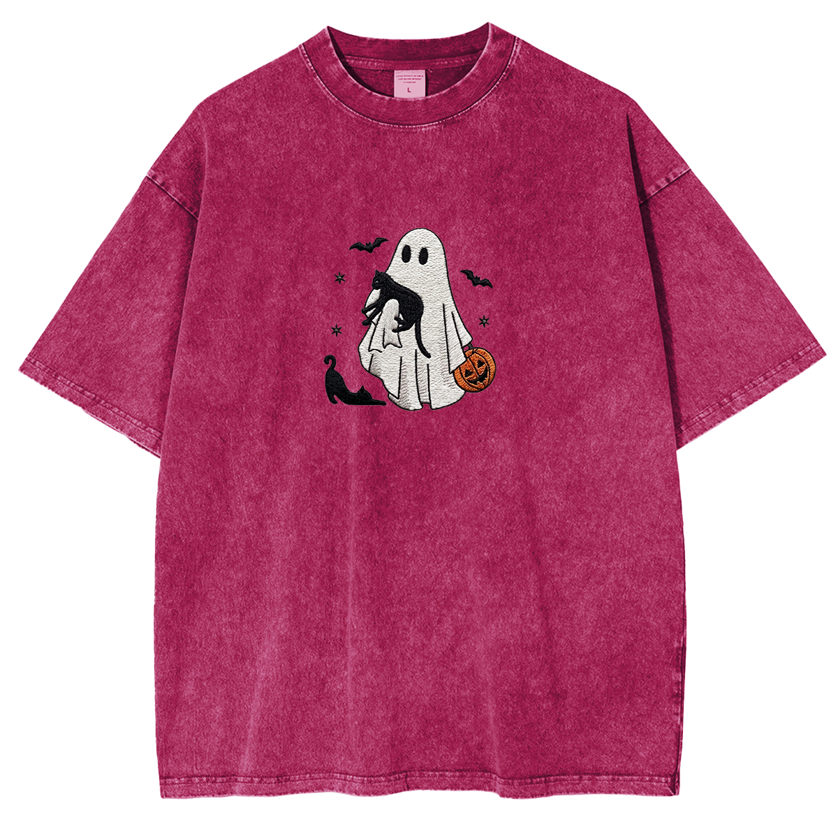 Ghost With Cats embroidered Halloween Weashed Shrit