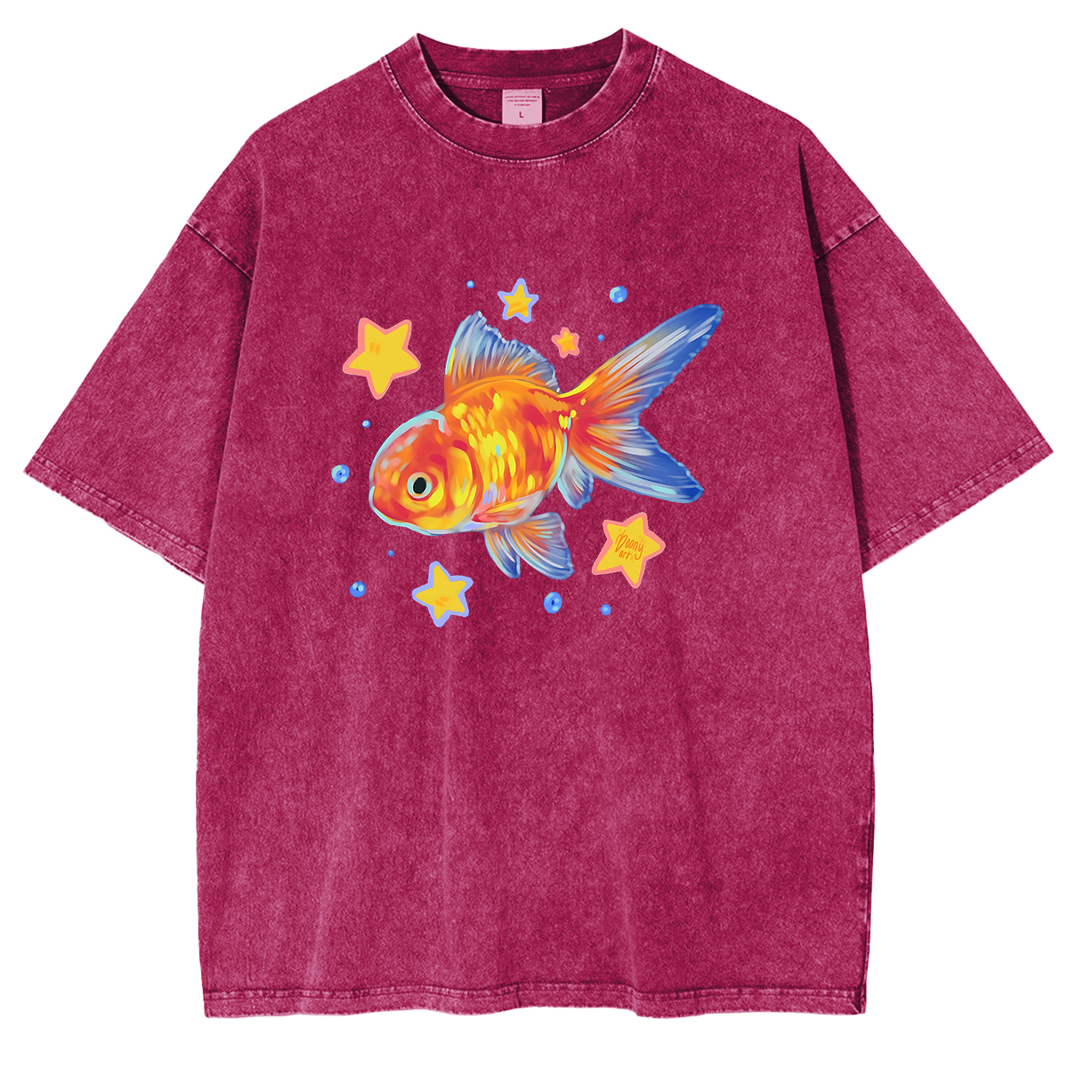 Goldfish Illustration Washed T-shirt