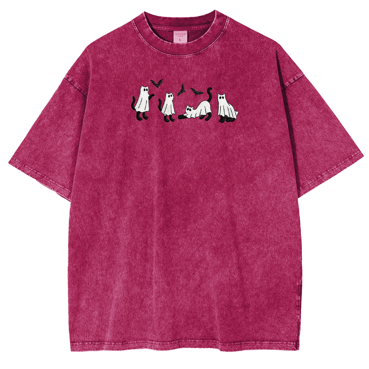 Embroidered Ghost Cats Halloween Weashed Shrit