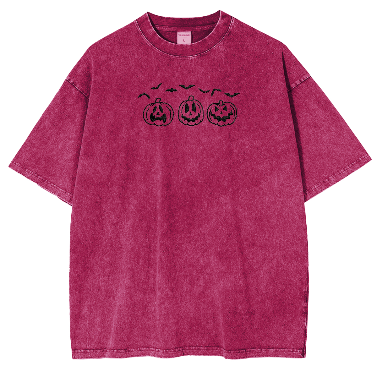 Embroidered Pumpkin Outline with Bats Weashed Shrit